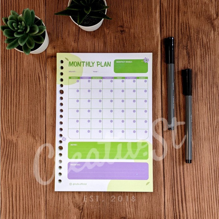 

Kertas [Tulis.Id] Colorful Monthly Planner Loose Leaf A5 100 Gsm 50 Lbr 20 Ri