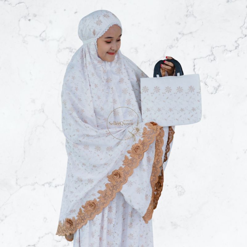 Mukena Seller Queen - Mawar Timbul Bordir Sutra Paris