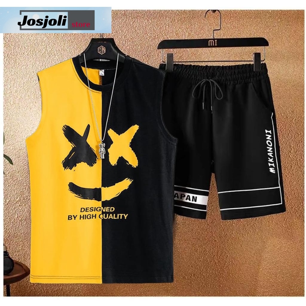 JOSJOLI_STORE/Stelan Singlet Mello/Satu Stel Atasan dan Bawahan Pria Dewasa/Fit to L