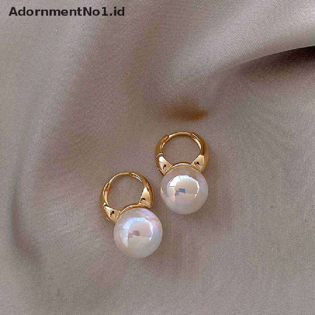 [AdornmentNo1] Anting Hoop Warna Emas Untuk Wanita Hoops Bulat Tebal Mutiara Beads Ear Rings Korea [ID]