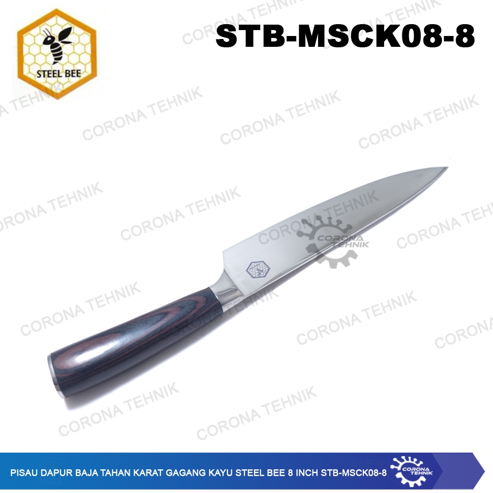 STB-MSCK08-8 Pisau Dapur Baja Tahan Karat Gagang Kayu Steel Bee 8 Inch