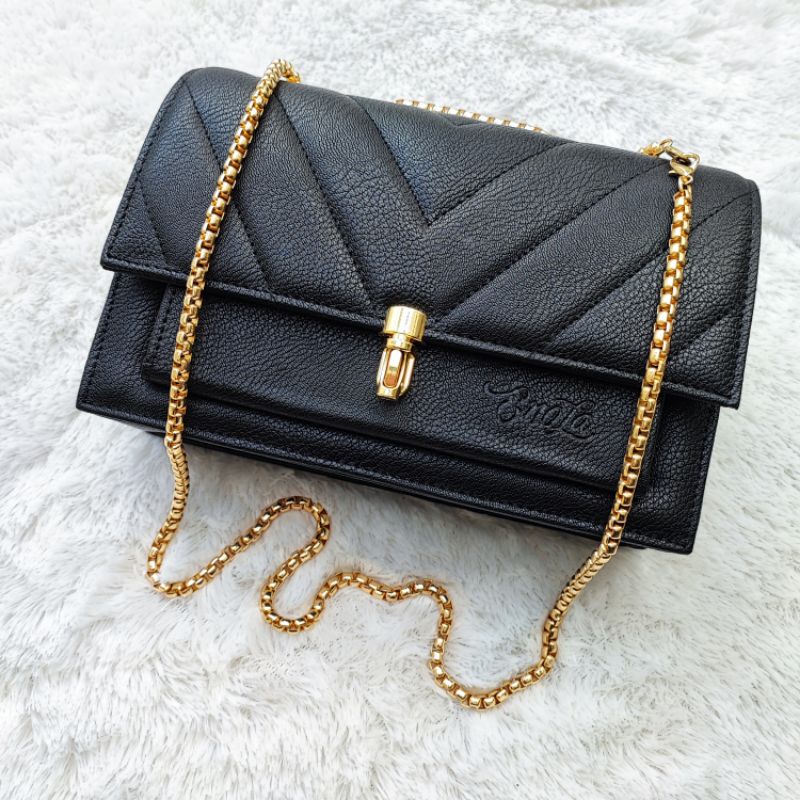 (Aii.beauty) Enola Slingbag Rantai Embose Tas Selempang Wanita Tali Rantai Ulir Emas Original 7083