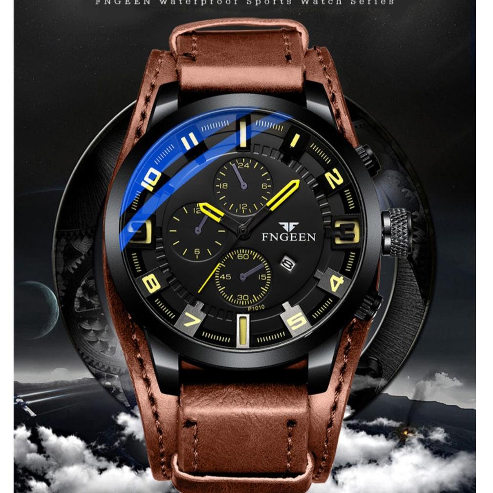 [PRODUK IL0GH] JAM TANGAN PRIA MURAH IMPORT FNGEEN ORIGINAL KULIT COKLAT JAM007B7 MOINES COWOK BRAND