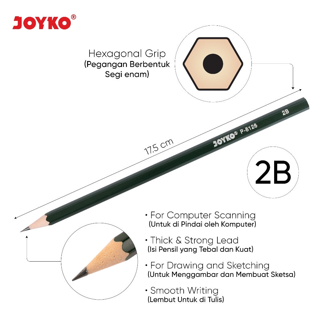 Pensil 2B Pencil Joyko P-8126 2B (1 Box isi 12 Pcs)