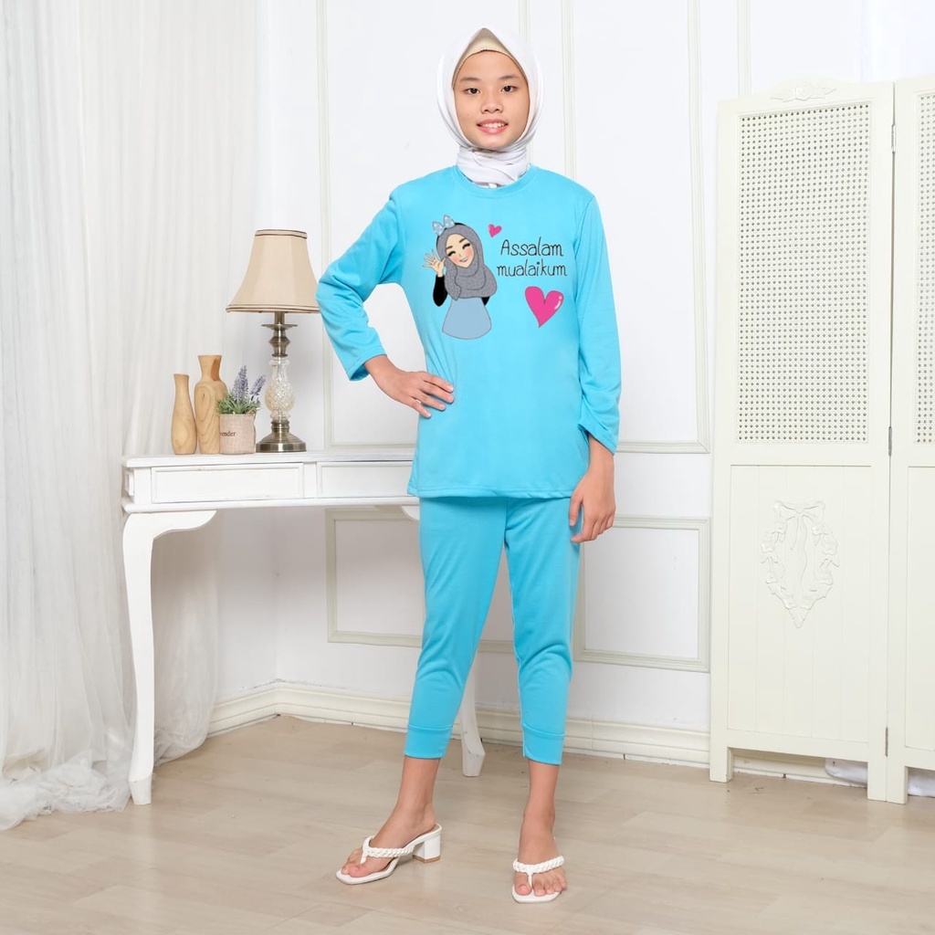 Hzl_outfit Setelan Baju Anak/Remaja Lengan Panjang Assalam Mualaikum/Baju Setelan One Set Anak