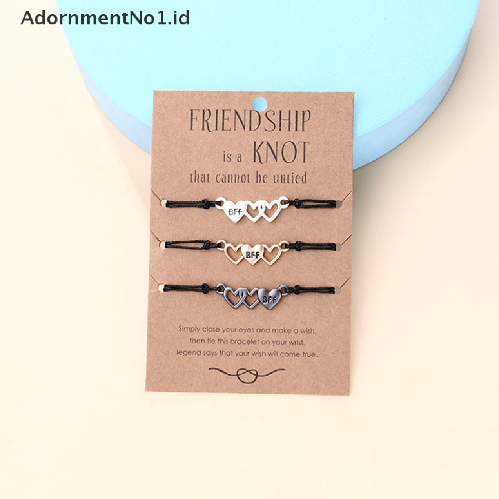 [AdornmentNo1] 3buah Set Fashion Pria Dan Wanita Gelang Tali Berbentuk Hati BFF Surat Liontin Sahabat BFF Perhiasan Persahabatan [ID]