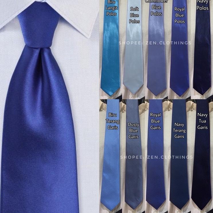 Dasi Panjang Pria Warna Biru Muda Soft Blue Baby Blue Terang Cornflower dan Biru Tua BCA Royal Blue 