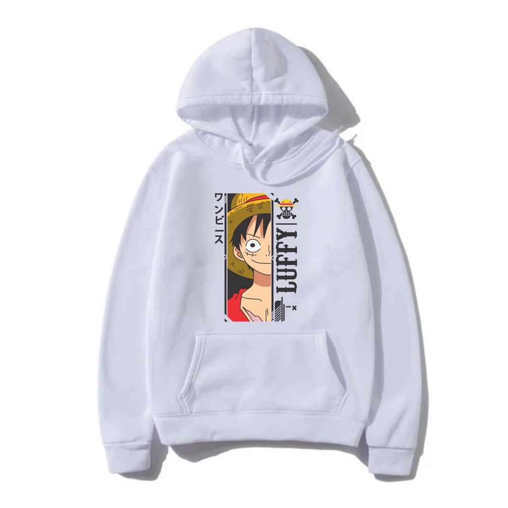 Jumper Hoodie Luffy Anime II  Sweater Hoodie Anime Trendy II Sweter Oblong Topi Size M - XL ( Pria &amp; Wanita / Anak &amp; Dewasa )