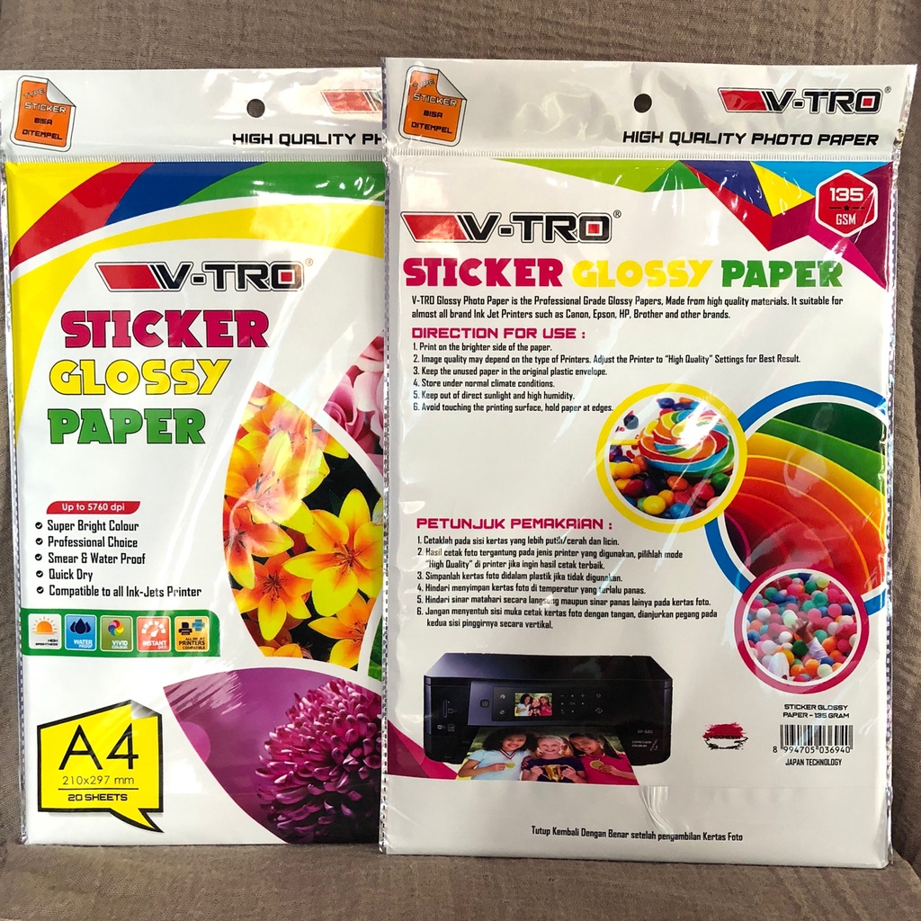 

Glossy Stiker photo paper A4