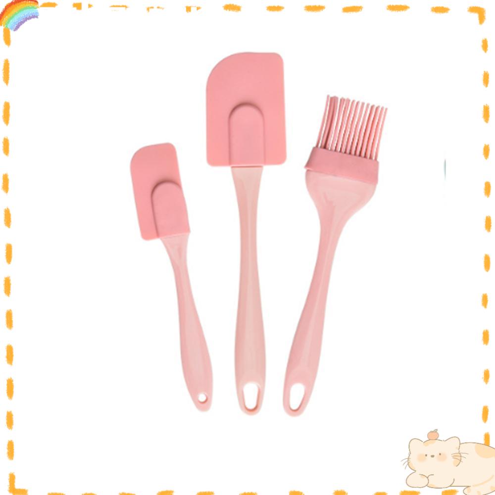 Solighter 3 Pcs/Set Silikon Kuas Minyak Perlengkapan Kue Rumah Hijau Pink Dapur Kue Kitchenware Set