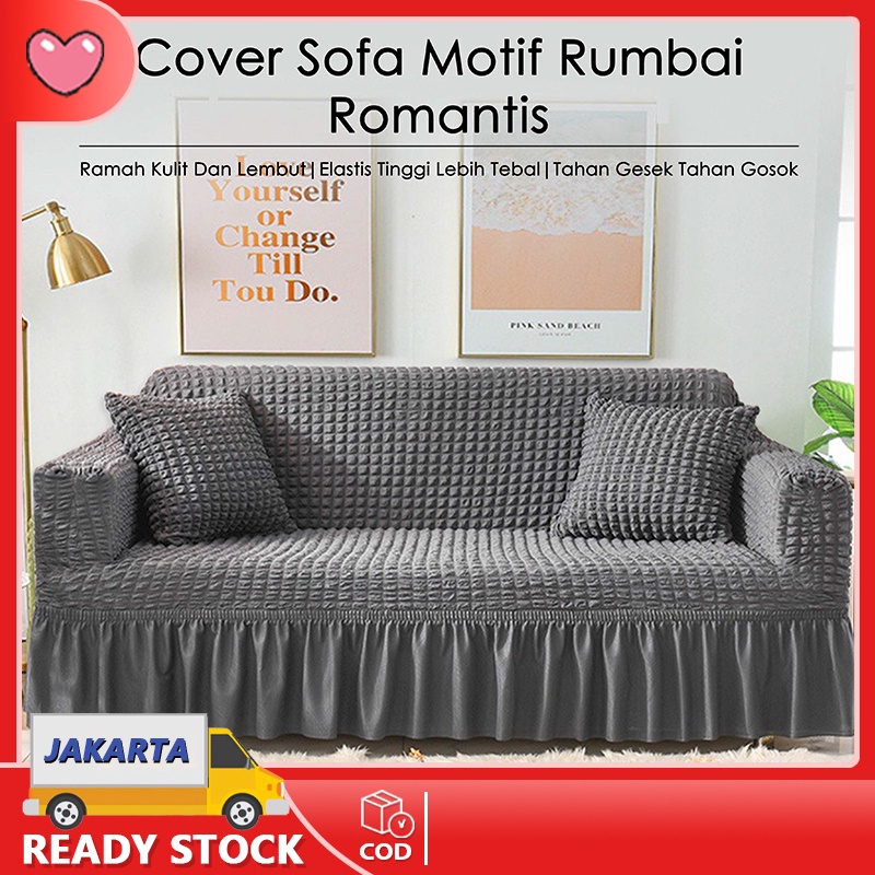 Rindu.Star Sarung Sofa Cover Sofa  Elastic Sofa Cover With Skirt Stretch / Sarung Alas Penutup Sofa Renda Elastis Corak Motif