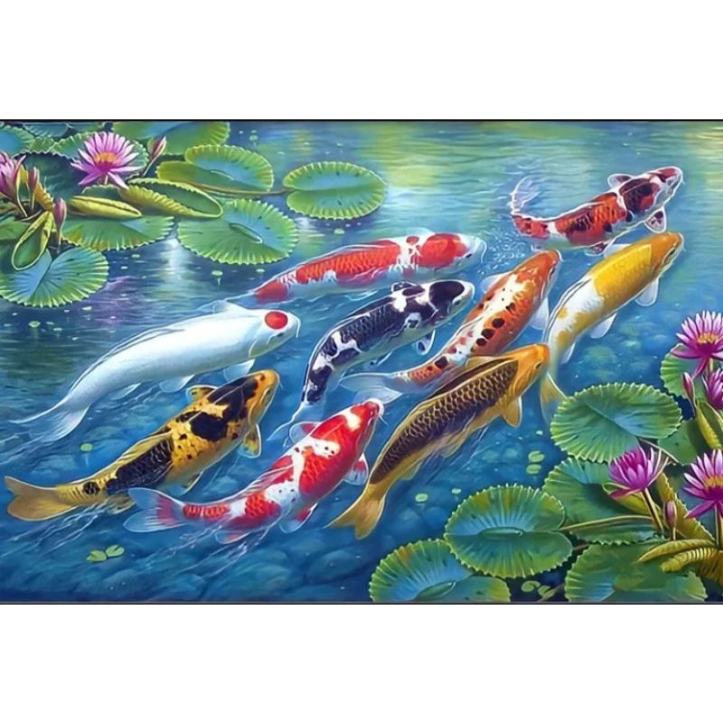 Lukisan Cetak, IKAN MAS KOI, Ukuran JUMBO, 100x70cm & 150x100cm & 200x100cm/Poster Cetak/Hiasan Dind