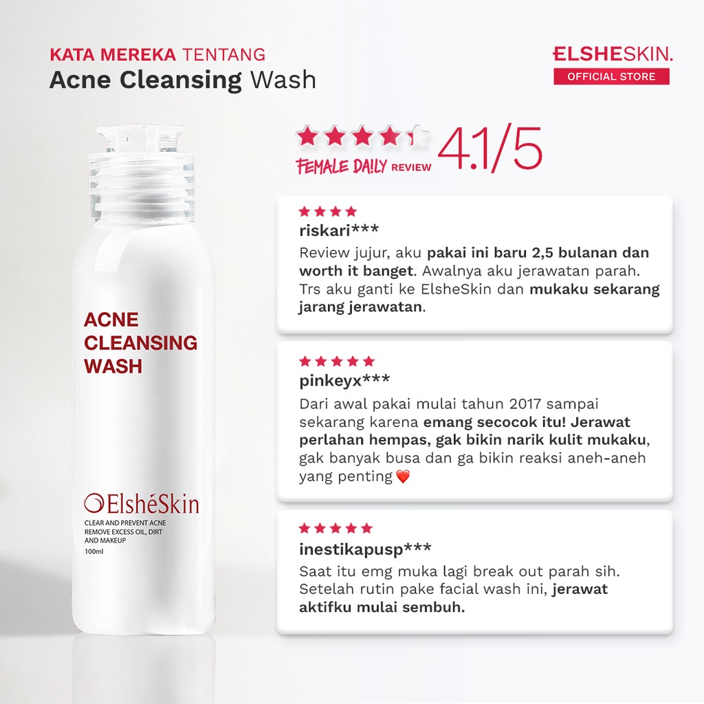 (LIVE FLASH SALE) ElsheSkin Acne Cleansing Wash - 100ml Salicylic Acid (Rawat Kulit Berjerawat Tanpa Kering dan Iritasi) - Sabun Cuci Muka Jerawat