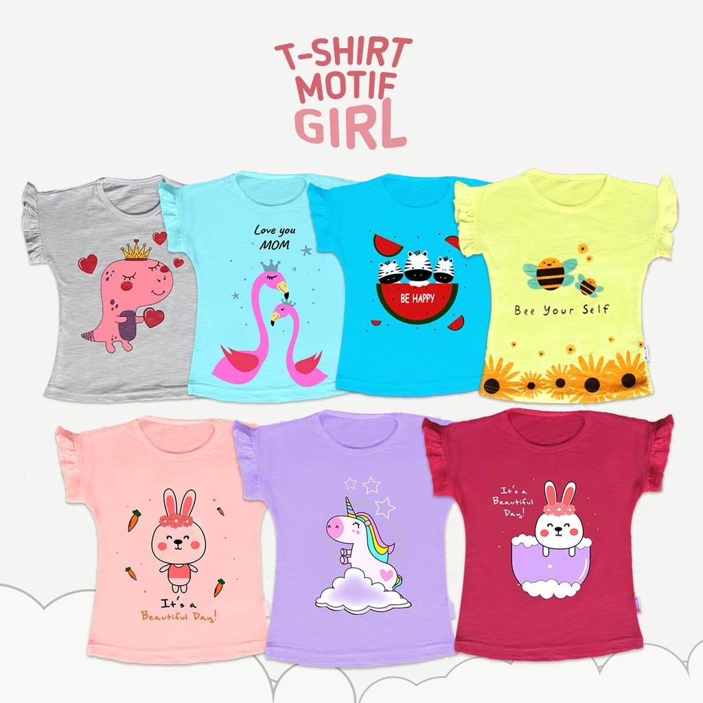 JK Tshirt Motif Edition 1-8 Tahun - Kaos Anak Perempuan/ Atasan Anak