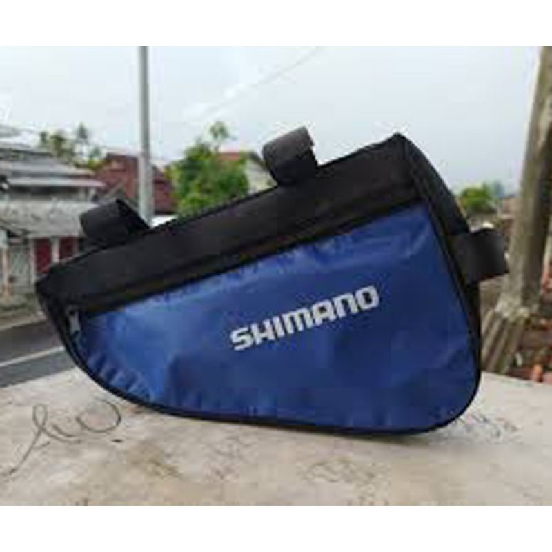 Tas Frame Sepeda Segitiga Shimano Dua Saku Kualitas Bagus Tebal Bahan 300D