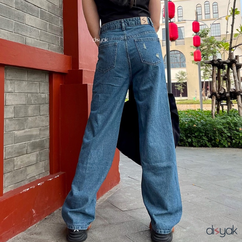 DISYAK - HighWaist Vintage Loose Ripped Jeans Medium Blue 089-189