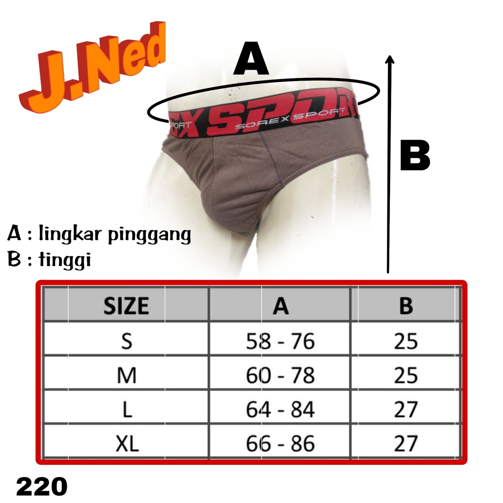 J220T (ISI 3) CELANA DALAM PRIA SOREX SPORT BRIEFT KATUN SIZE S - XL