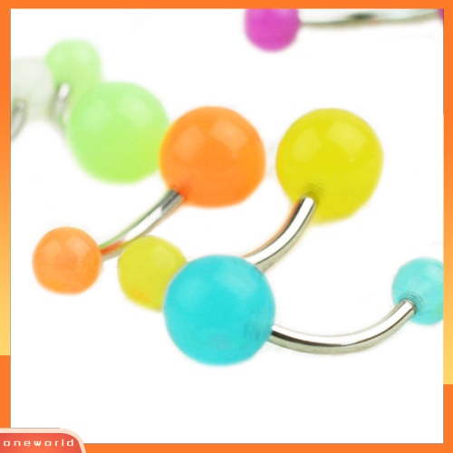 [oneworld] 7pcs Wanita Glow In The Dark Belly Button Navel Bar Cincin Perhiasan Tindik Tubuh