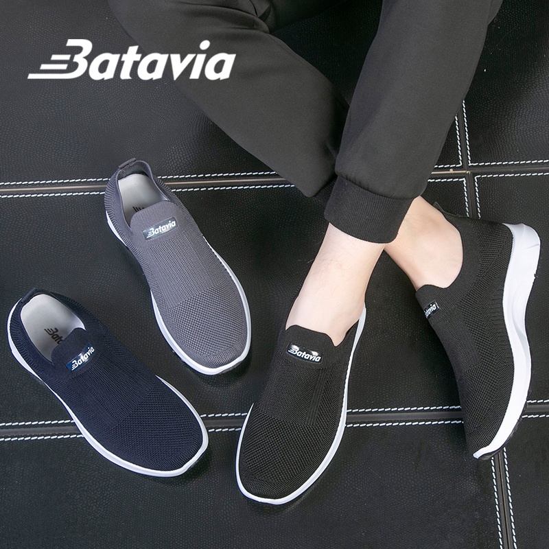 (COD)Batavia Sepatu Pria Impor Kasual Baru Bernapas Terbang Berlalai Sepatu Sports Sepatu Pria Nyaman Hitam Sepatu Lari Hitam B22 B24