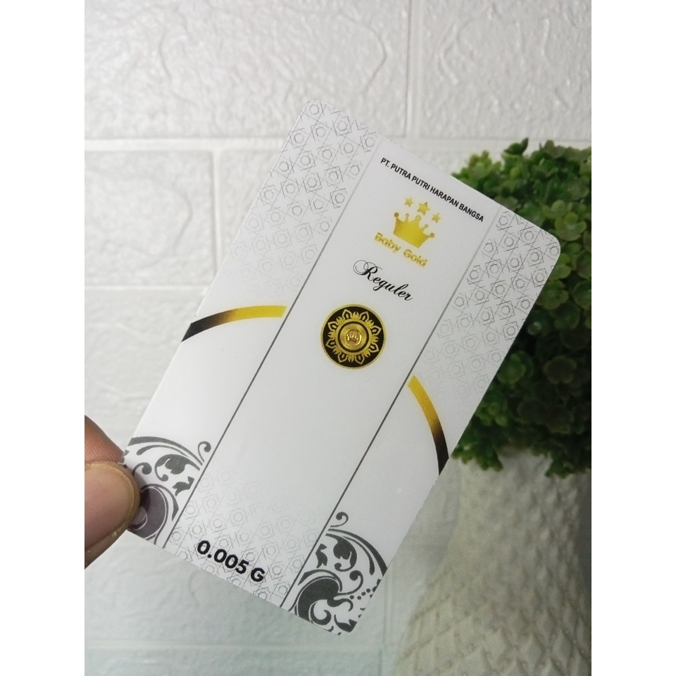 BABY GOLD New Reguler Series 0.005 Gram Kemasan PVC TERMURAH TERLARIS Emas Mini Emas Batangan Logam Mulia Murni 24 Karat Bersertifikat Resmi Asli Original Tabungan Emas Souvenir Keren Mewah