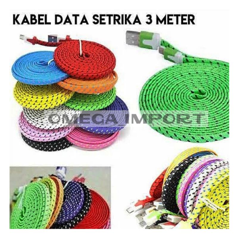 (OM) KD KABEL DATA PANJANG 3METER KABEL GEPENG MICRO USB