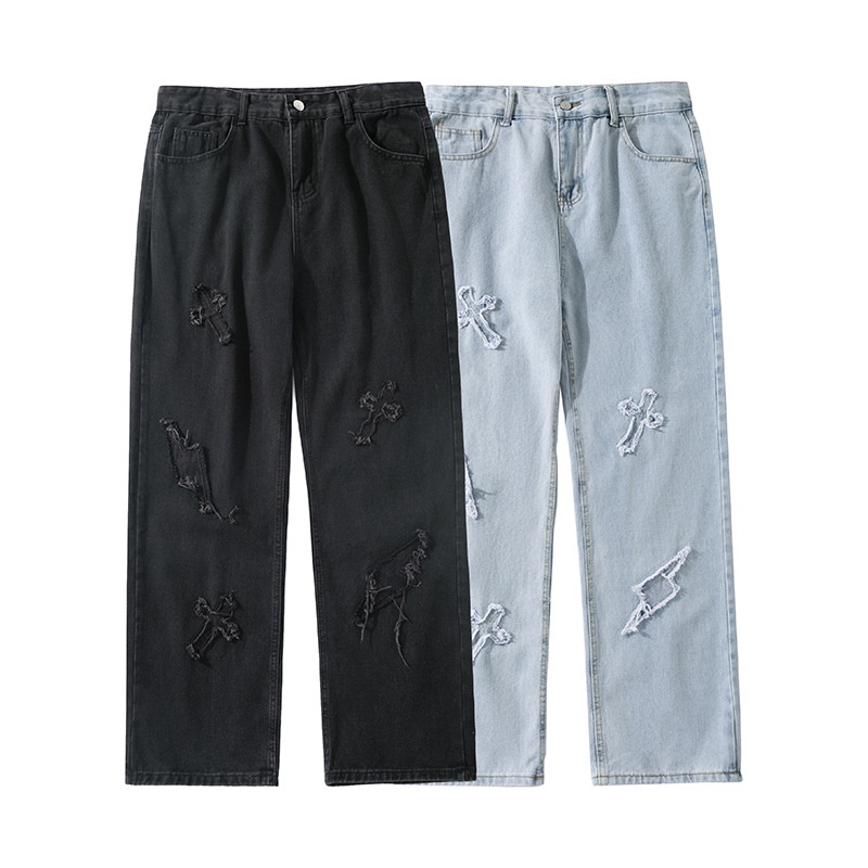 Celana Jeans Pria 2022   Kepribaan Jeans Pria Lurus  Tipis Lebar Kaki Celana  Korea Tren Kasual Cela