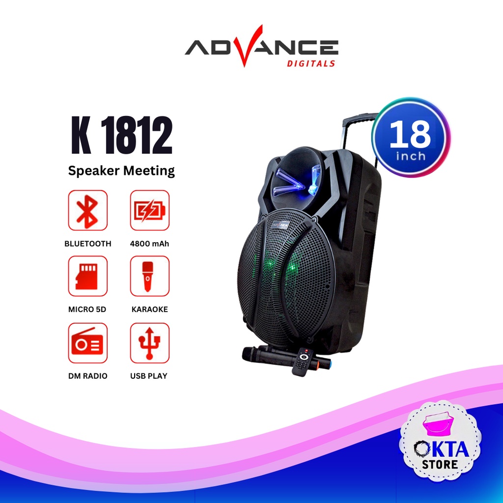 Advance K1812 Speaker Meeting 18&quot; Inch Free 2 Mic Bluetooth Garansi Resmi