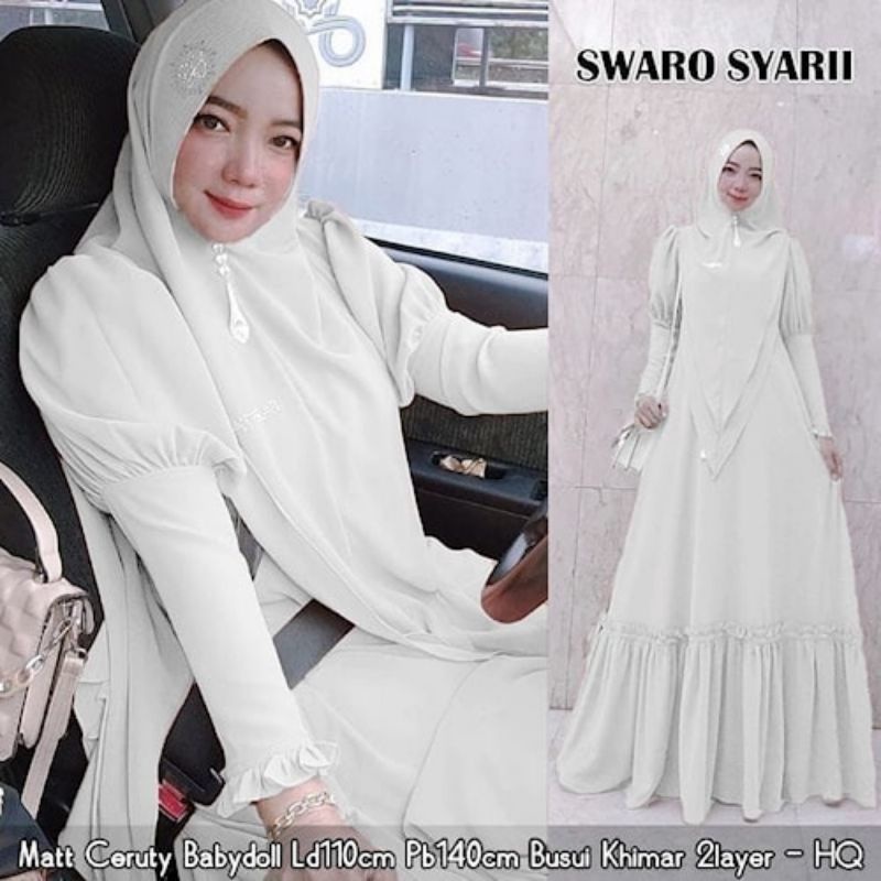 SWARO  SYAR'I TREND 2023/baju gamis/baju wanita/dress muslim/bahan ceruty mix puring