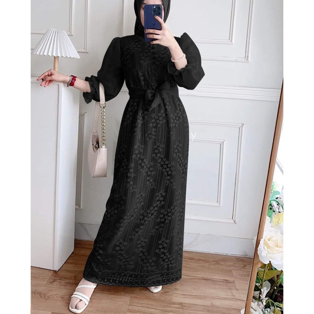 4 UKURAN M L XL XXL DRESS LUIS FASHION PAKAIAN WANITA GAUN MAXI GAMIS MAXY BRUKAT COTTON LAPIS CREPE KOMBI ORGANZA ED