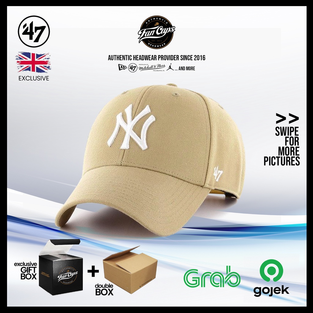 Topi 47 Brand Original MLB New York Yankees MVP warna Khaki | FREE GIFT BOX