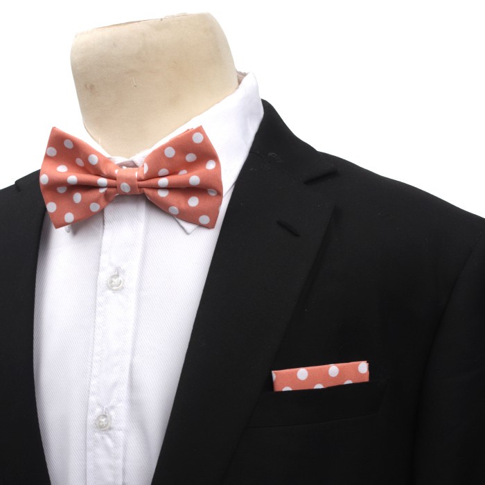 Houseofcuff Dasi Kupu Bowtie Pocket Square Saputangan Coral Polka A21