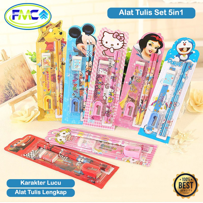 Alat Tulis Set Anak Sekolah Mini Stationary Alat Tulis Set Pensil Penghapus Penggaris Murah Pensil Set Karakter