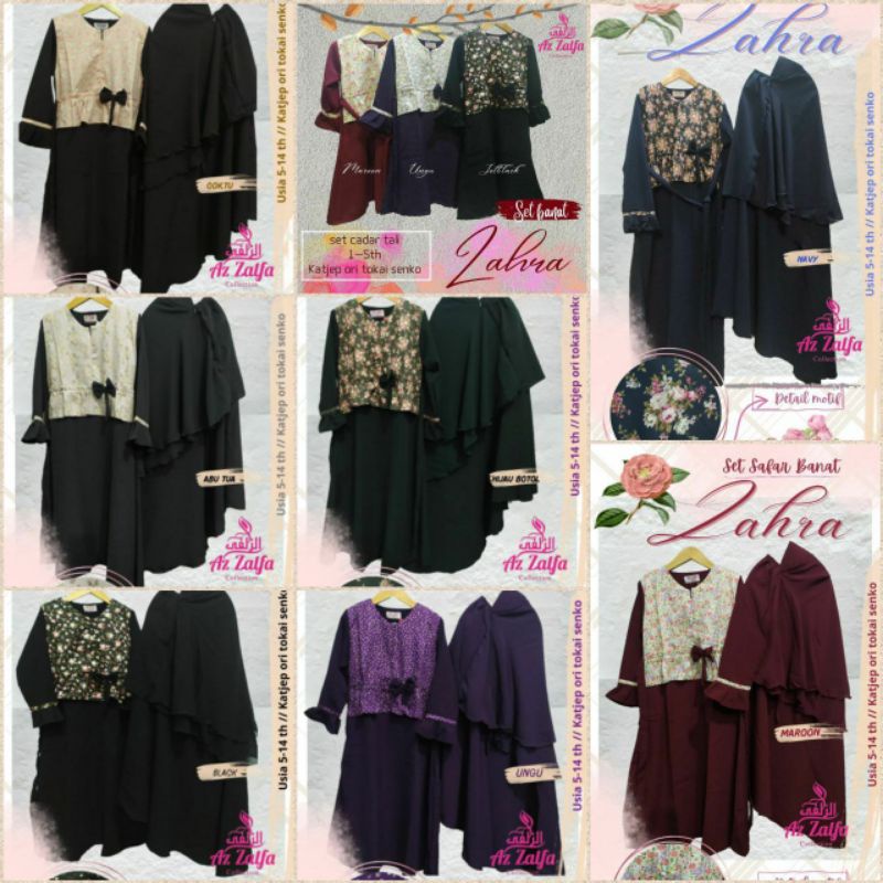 Set Gamis Anak Jilbab Cadar Safar Kombinasi Katjep ORI Tokai Senko dan Kombinasi Embos Umur 9-14 tah