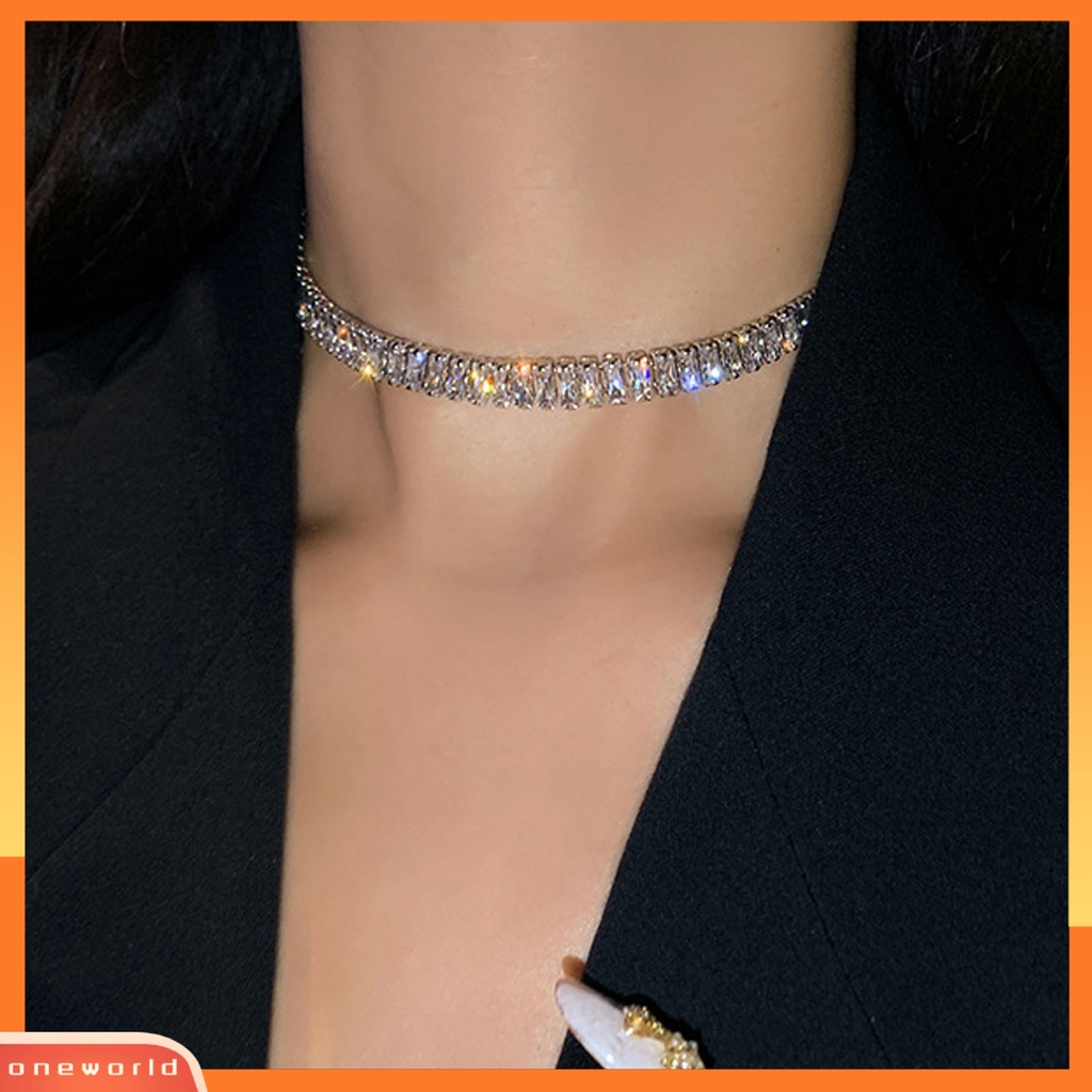 {oneworld} Adjustable Sederhana Ringan Choker Kerah Bertatahkan Cubic Zirconia Pernikahan Choker Kalung Perhiasan Hadiah