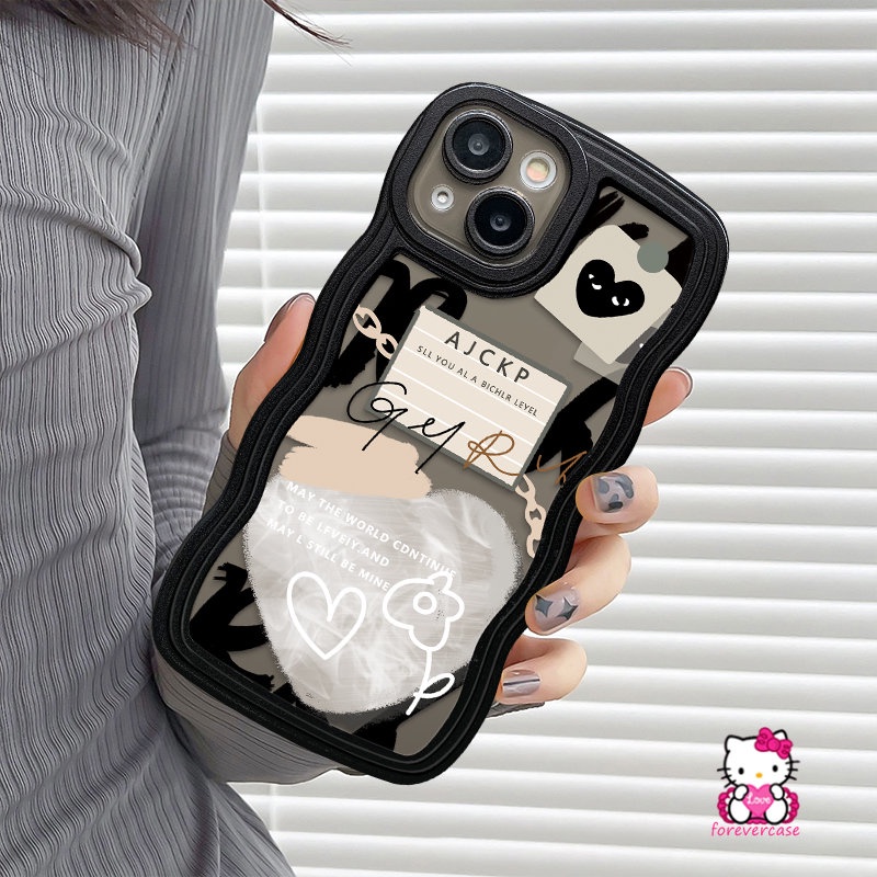 Case Untuk Samsung A04s A52s A12 A04E A02s A50 A20 A21s A13 A04 A03 A11 A03s A32 A30s A31 A51 A33 A53 A22 A50s A23 A52 Ins Graffiti Cinta Hati Lembut TComme des Garcons Wavy Edge Cover