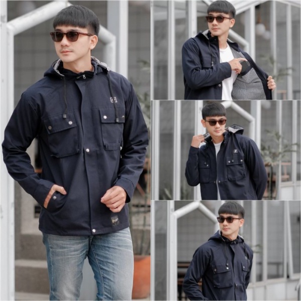 Promo Jaket Canvas pria hoodie casual simpel parka tebal berkualitas - canvas navy M Limited