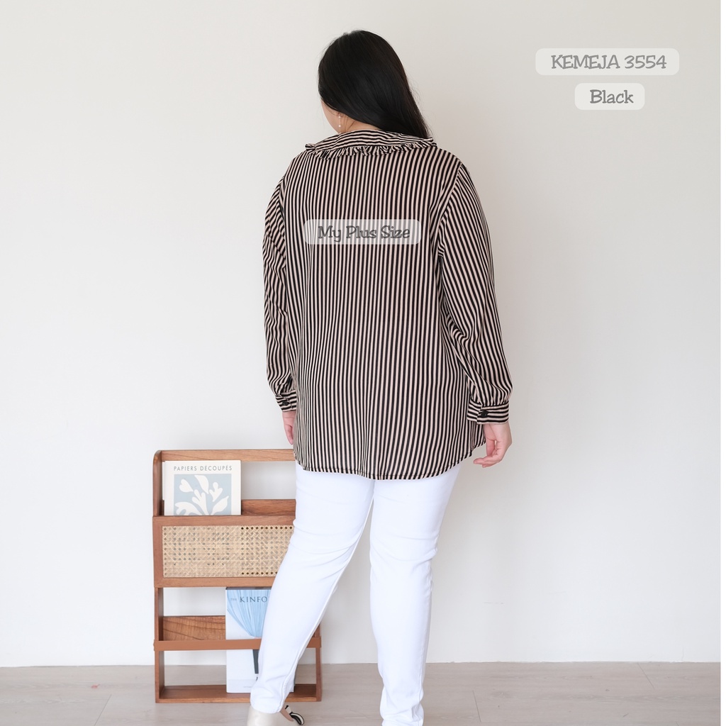 Kemeja Salur Wanita Jumbo 3554, Ld 125, 130 &amp; 145 cm