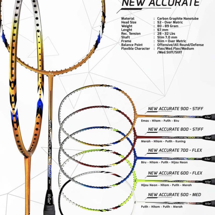 Raket Raket Badminton Hiqua Hq New Accurate 600/700/800/900 + Grip Original