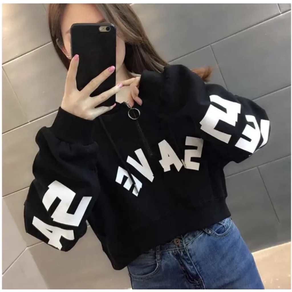 SAVE Croope Hoodie Zipper Sweater - Sweater Wanita Korean Style Terbaru