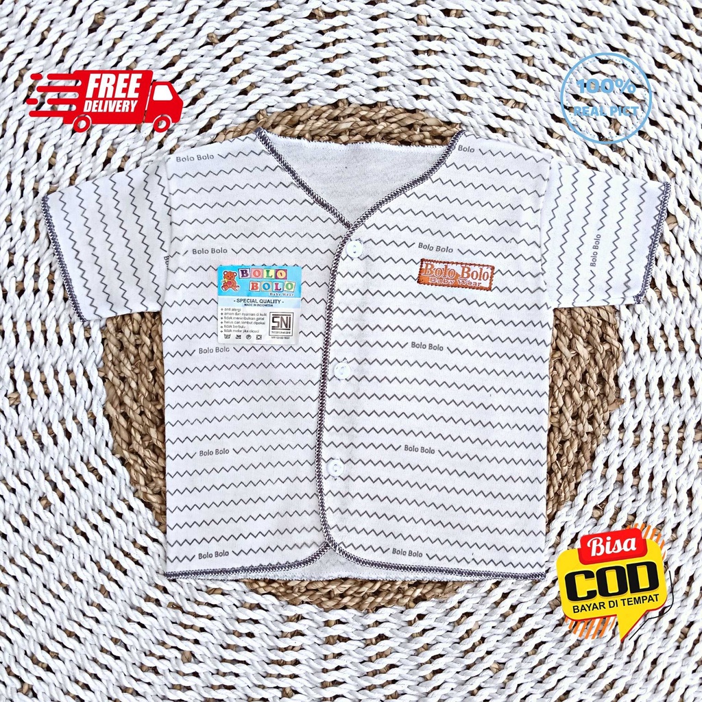 SALE 7.7 Serian Abu - 3 pcs Baju Bayi Tangan Pendek Bayi Baru Lahir 0 sd 3 Bulan Grey Series merk SNI Bolo - Bolo