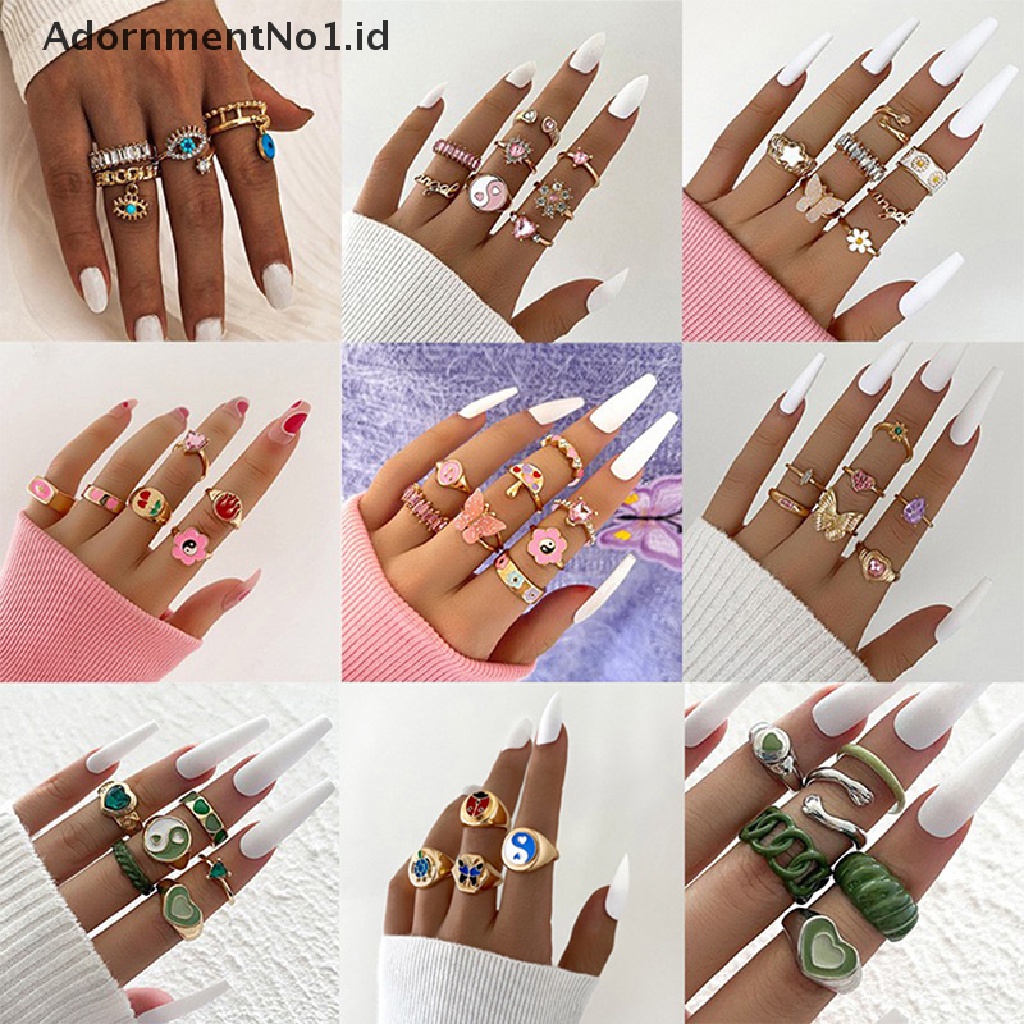 [AdornmentNo1] 8pcs/set Cincin Natal Untuk Wanita Kristal Pohon Natal Tongkat Santa Claus Cincin set Selamat Tahun Baru Pesta Perhiasan Hadiah Perempuan [ID]