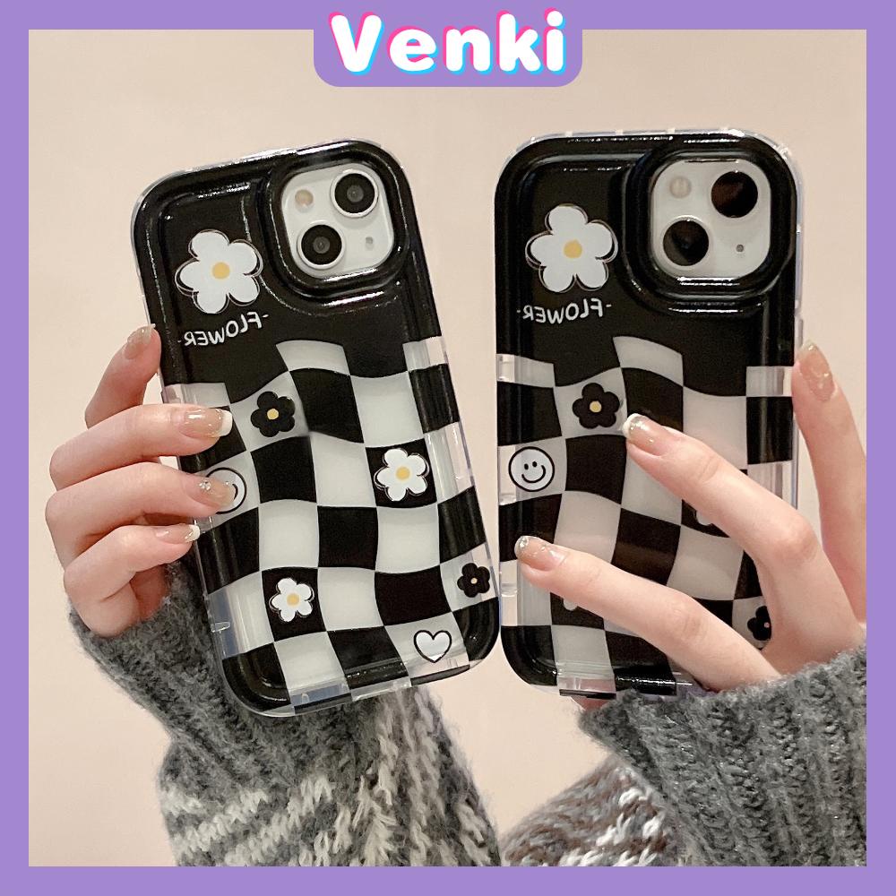 Case For iPhone 14 Pro Max TPU Soft Jelly Airbag Clear Case Checkerboard And Little Flowers Camera Protection Shockproof For iPhone 14 13 12 11 Plus Pro Max 7 Plus X XR