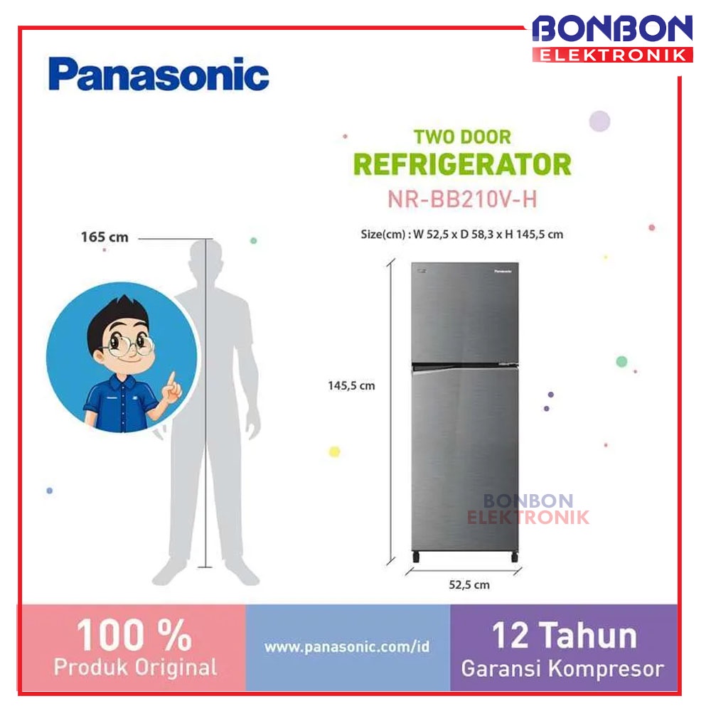 Panasonic Kulkas 2 Pintu 210 L NR-BB210V-H / NRBB210VH Inverter