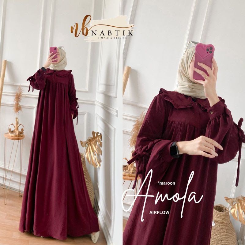 Amola Gamis Polos Crincle Crinkle Crinckle Premium ori Nabtik LD 110 cm