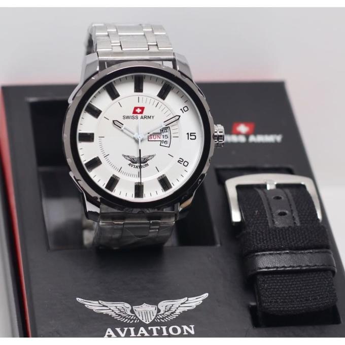 Swiss Army Aviation Jam Tangan Pria Stainless Stell Modis Analog