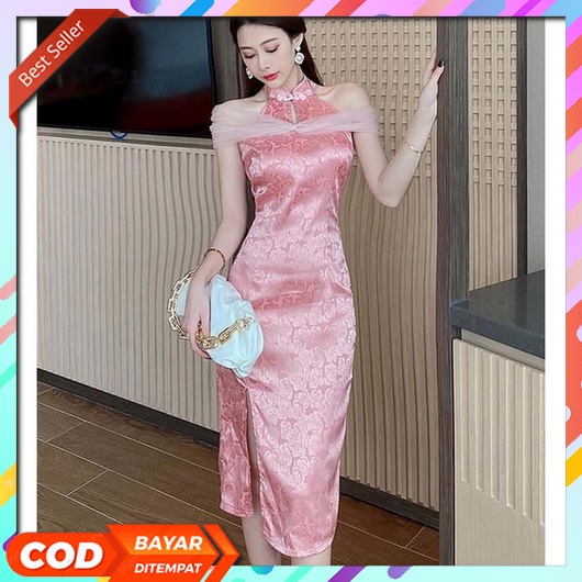Dres Chongsam Wanita Dewasa Imlek Cantik 2023 Dress Mini Selutut Korean Style Remaja Kantor Gaun San