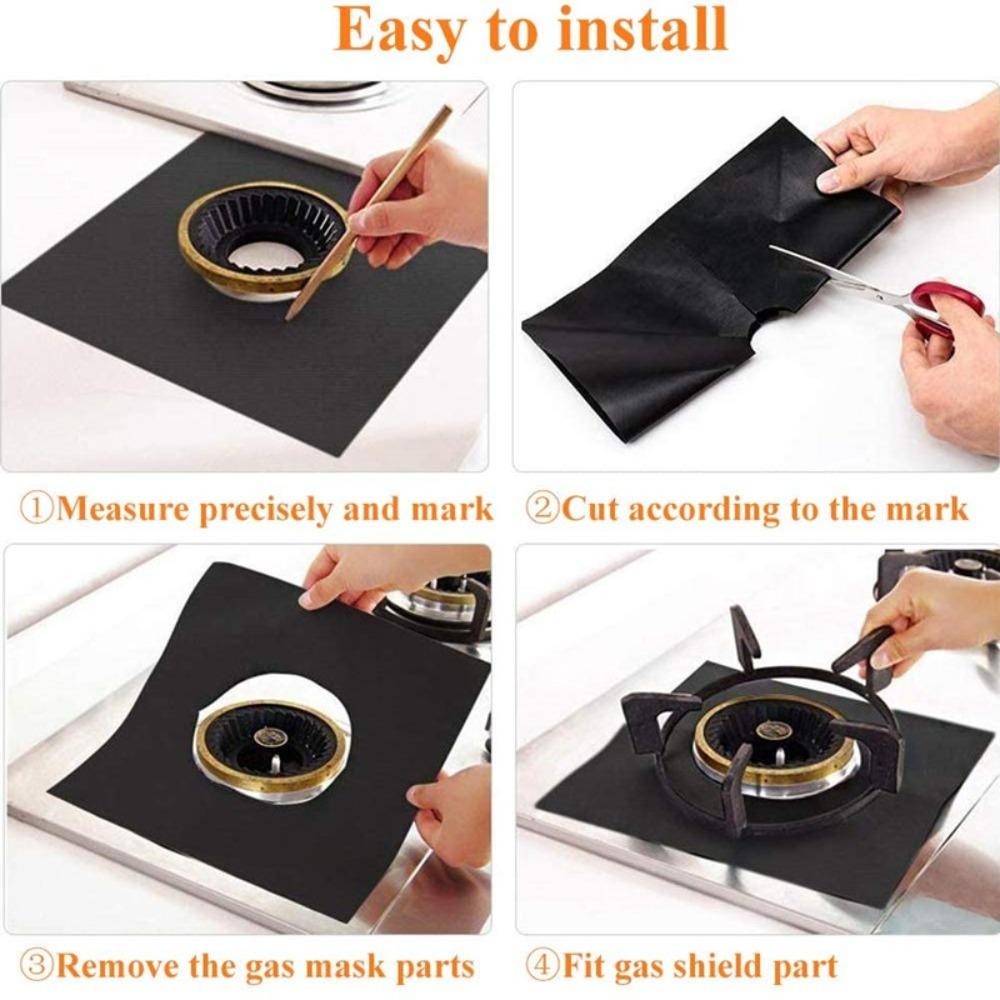 Solighter 4Pcs Teflon Peralatan Kompor Gas Tahan Minyak Stain Resistant Protection Pad