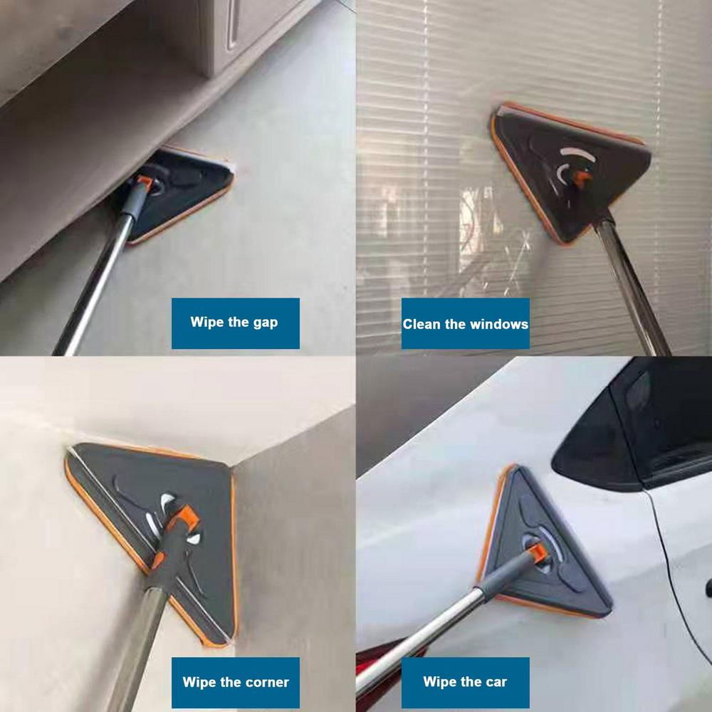 【COD】Rotating Triangle Retractable Cleaning Mop Retractable Glass Cleaner Ultrafine Serat Instalasi Mudah Penyimpanan Pembersihan Dust Mop