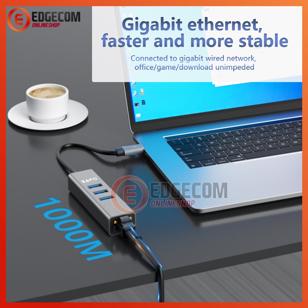 BAFO - Type C to Gigabit Ethernet With 3 Port USB 3.0 HUB BF-C324