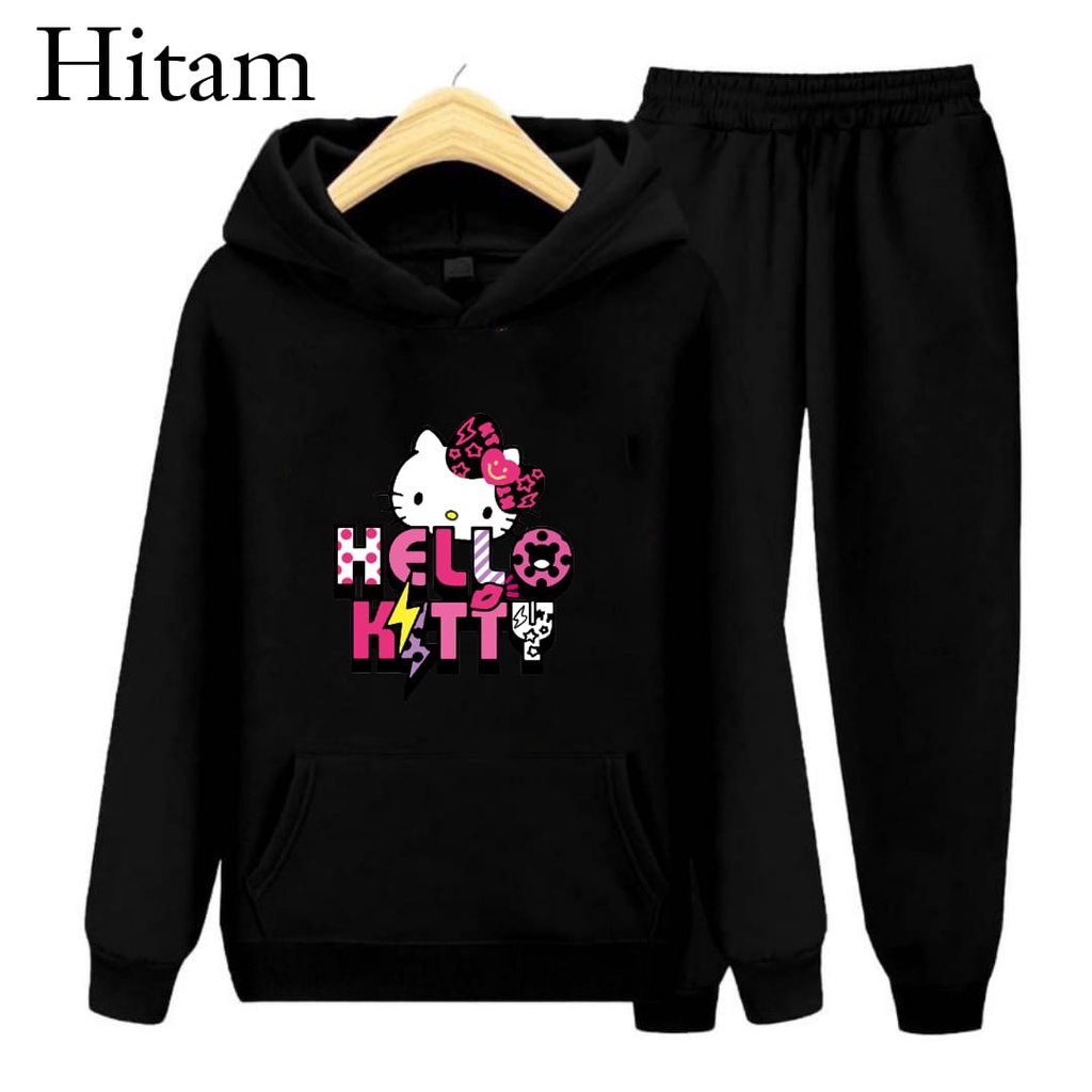 Hzl_outfit Setelan Sweater Anak Perempuan Hello Kitty/ Sweater Hoodie Setelan